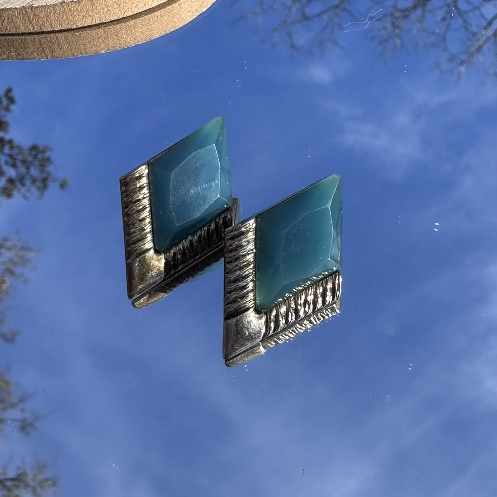 Vintage Silver and Teal Geometric Earrings